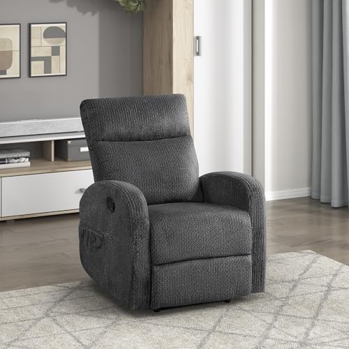Lexicon Manual Recliner Chair, Textured Microfiber Reclining Chair, Wall Hugger, Track Arms, Magazine Pockets, Manual Recliner for Living Room/Office/Apartment, Easy Assembly, Dark Gray