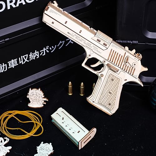 MU 3D Wooden Puzzle for Adults Model kit Building Wood Desert Eagle, Toy Wooden Puzzles Gun, DIY Kits for Men Gifts Birthday Collectible Hobbies Kit