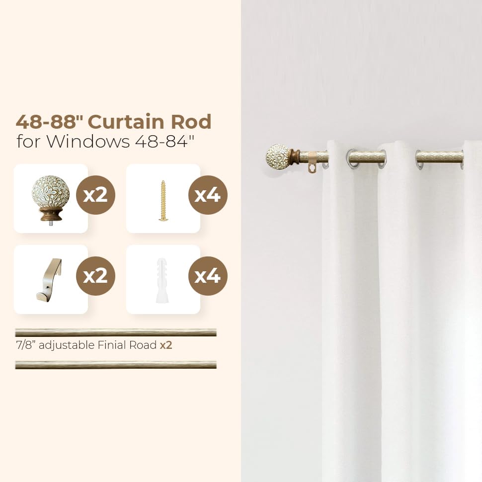 Wood Curtain Rod For Windows 16 to 88 Inch, 1Inch Adjustable Curtain Rod, Brown Wood Grain, Farmhouse Rustic Heavy Duty Curtain Rod WoodArtSupply