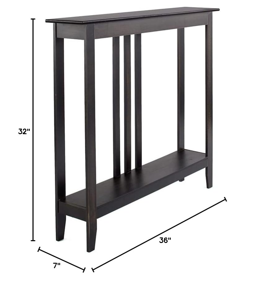 The Lakeside Collection Slim Entryway Home Accent or Console Table with Antique Finish, 7" Deep, Perfect for Small Spaces, Black The Lakeside Collection