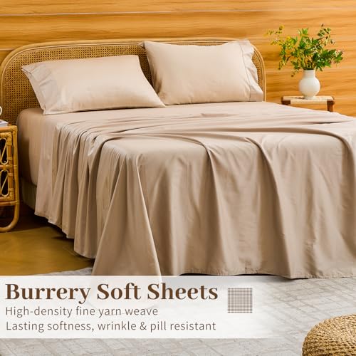 Bedlifes Deep Pocket Sheets 18-24 Inch, Queen Size Egyptian Cotton 1000 Thread Count, 4-Piece - Fits Extra Thick Mattresses, Cooling & Breathable (Linen) Bedlifes