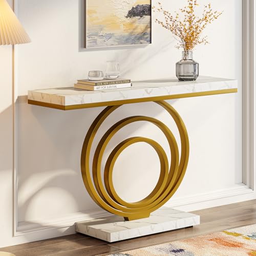 Tribesigns 41-Inch Gold Entryway Table, Modern Console Table Narrow Long, Contemporary Accent Table for Living Room, Hallway, Entrance, Faux Marble Veener Top Tribesigns