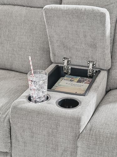 Signature Design by Ashley Barnsana Minimalist Power Reclining Loveseat with Console and USB Charging Ports, Light Gray Signature Design by Ashley