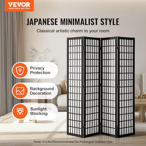 VEVOR Room Divider, 4 Panel Japanese Room Divider, Wood Folding Privacy Screen Indoor, Japanese Partition Dividers Portable Decoration Screens, for Room Separation Home Office Restaurant & Bedroom VEVOR