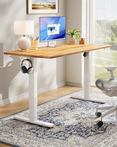 HUANUO Electric Standing Desk, Whole Piece Desktop, Adjustable Height Computer Desk, 4 Height Memory Settings, Sit Stand Up Desk for Home Office, 48" x 24", Light Vintage HUANUO