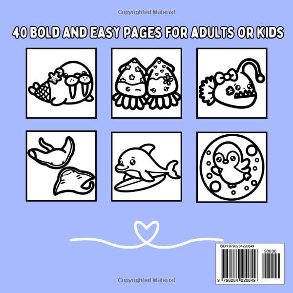 Aquatic Animals: Ocean Inspired Bold and Easy Coloring Book for Adults or Kids (Bold and Easy Coloring Books) WoodArtSupply