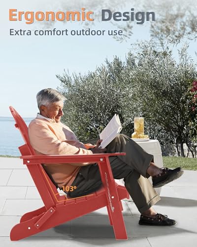 Adirondack Chairs, HDPE All-Weather Adirondack Chair Folding, Fire Pit Chairs (1, Red) Restcozi