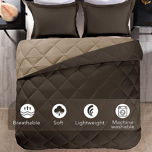 downluxe Full Size Comforter Set - Brown and Tan Full Comforter - Soft Bedding Sets for All Seasons -3- Piece Comforter Set Full with 2 Reversible Pillow Shams