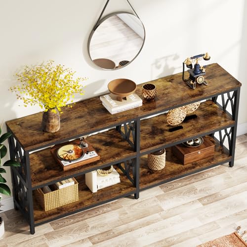 LITTLE TREE Console Table with Storage Shelves, 70.9" Industrial 3-Tier Sofa Table for Living Room, Long Foyer Table Entryway Table for Hallway, Front Door, Entrance, Rustic Brown & Black LITTLE TREE