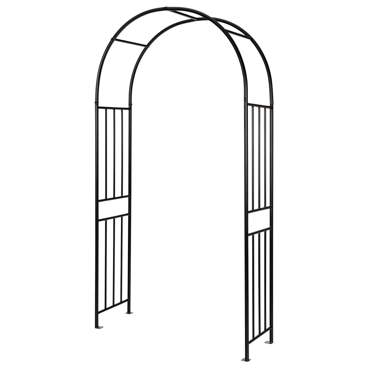 LDAILY Moccha Garden Arch Arbor Trellis, 7.2Ft Outdoor Steel Arbor with Stakes, Metal Archway for Climbing Plants, Wide Sturdy Durable Garden Arch for Lawn, Party, Ceremony Wedding Decoration, Black LDAILY