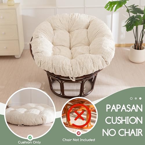 HIGOGOGO Papasan Chair Cushion with Thick Corduroy Cover (Without Chair), Supportive Cushion, Beige, 48 x 48 Inch