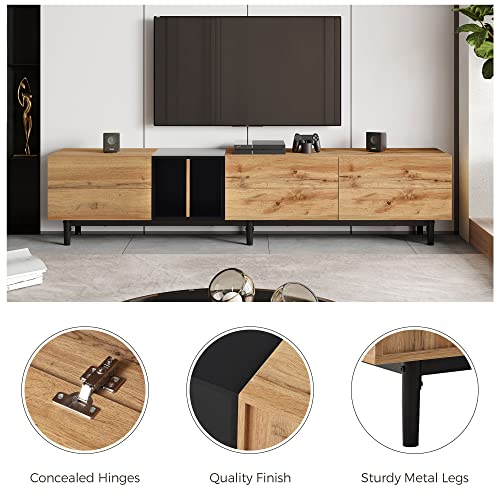 Virubi Modern TV Stand with 3 Cabinets & Open Shelves, Minimalist Wooden Entertainment Center for TVs Up to 80”, Sturdy TV Console for Living Room Bedroom Decor (Wood) Virubi