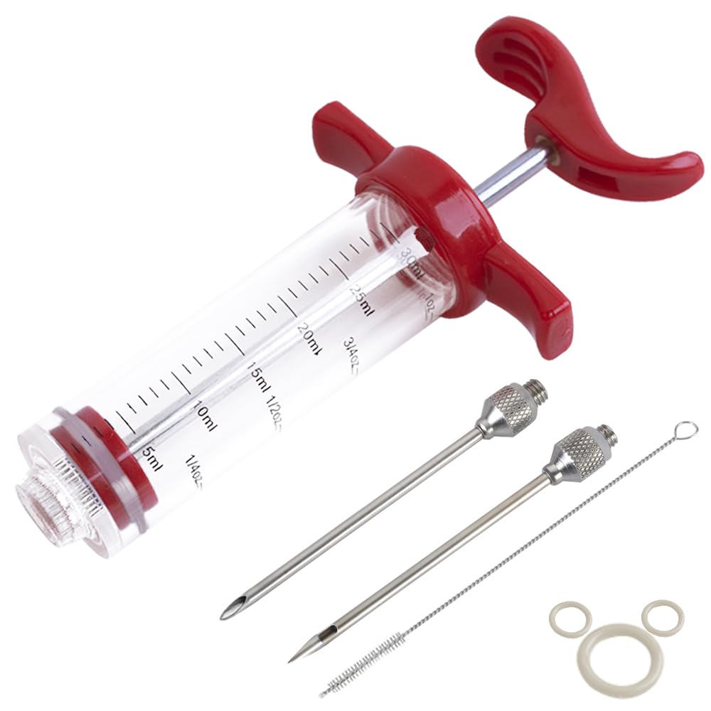 Ofargo Plastic Marinade Injector Syringe with Screw-on Meat Needle for BBQ Grill, 1-oz, Red, Recipe E-Book (Download PDF) Ofargo