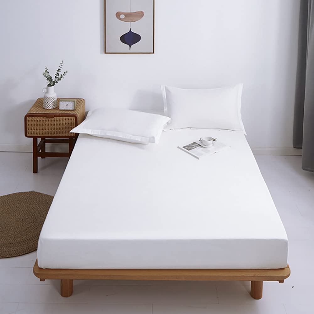 Lirex Cotton Fitted Sheet Full, 300 Thread Count Soft Breathable, 8-10" Deep Pocket Sheet for Hotel Home, White Lirex