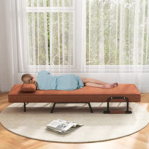 S AFSTAR 4 in 1 Convertible Sofa Chair Bed, Tri-fold Leisure Recliner Sleeper with 6-Position Adjustable Backrest, Pillow & Metal Frame, Folding Chaise Lounge Couch for Apartment, Bedroom (Coffee) S AFSTAR