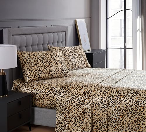 Beatrice Home Fashions 100% Luxury Satin Polyester Sheet Set, Full, Leopard Beatrice Home Fashions