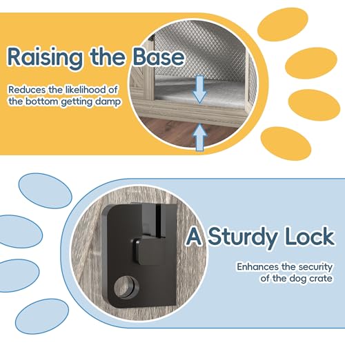 Wooden Dog Crate Furniture,36 Inch Dog Kennel Indoor with Double Doors, Medium Dog Cage with Cushion, Wood Pet House End Table Chew-Resistant for Medium/Small Dog, Grey Redpick