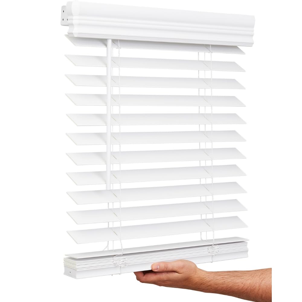 Lotus & Windoware Cordless, 2 Inch Faux Wood Blind, 32" Wide x 60" Long, Window Blinds, Blinds & Shades, Blinds for Indoor Windows, Smooth, Bright White - 32" x 60",Bright White LOTUS & WINDOWARE