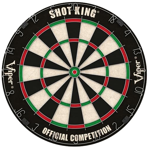Viper by GLD Products Shot King Regulation Bristle Steel Tip Dartboard Set with Bullseye Metal Radial Spider Wire Compressed Sisal Board with Rotating Number Ring Includes 6 Darts Black Viper