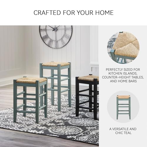 Signature Design by Ashley Mirimyn Farmhouse 23.63" Counter Height Bar Stool with Woven Wicker Seats, 2 Count, Green & Light Brown Signature Design by Ashley