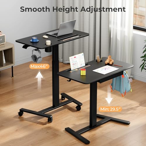 JYLH JOYSEEKER Mobile Standing Desk with Drawer, 35" Small Standing Desk with Cup Holder, Rolling Laptop Cart on Wheels, Height Adjustable Table with Storage for Home Office, Black JYLH JOYSEEKER