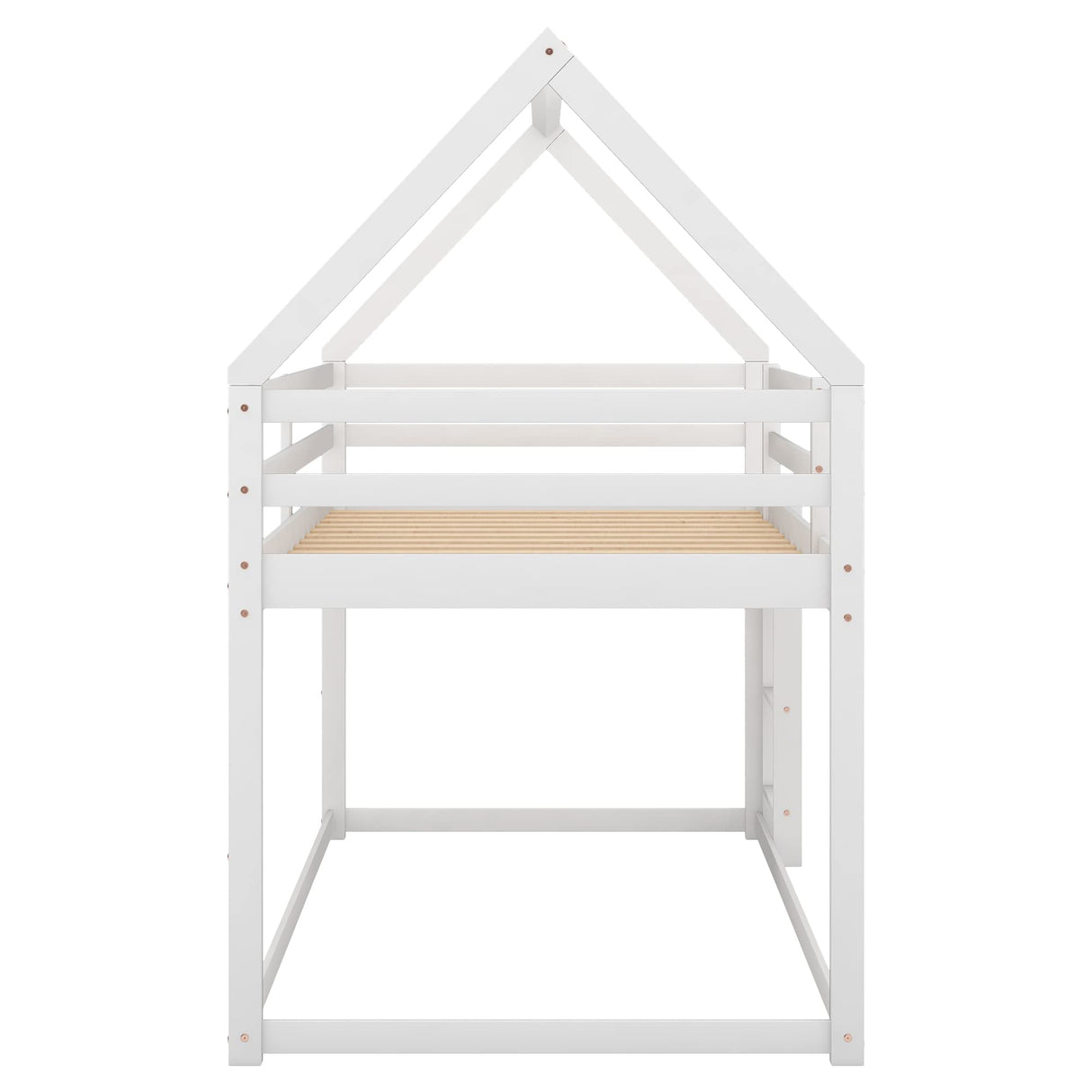 Bellemave Low Twin Over Twin House Bunk Bed for Kids - Solid White Wood with Ladder and Guardrails Bellemave