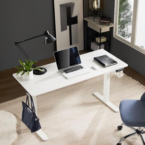 Sweetcrispy Height Adjustable Electric Standing Desk, 40 x 24 Inch Sit to Stand Up Computer Workstation Rising Gaming Office Table with 3 Memory Presets, Splice Board, T-Shaped Bracket Home Sweetcrispy
