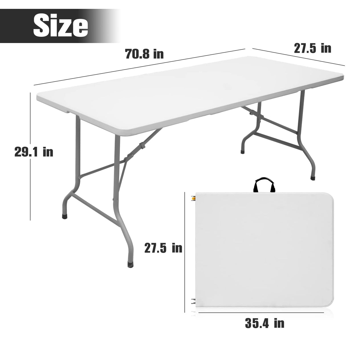 Byliable Folding Table 6ft Portable Heavy Duty Plastic Fold-in-Half Utility Foldable Table Plastic Dining Table Indoor Outdoor for Camping, Picnic and Party, White Byliable