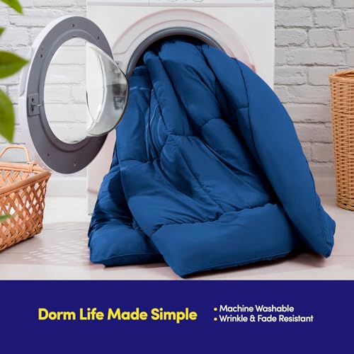 Dorm Room Essentials College Bedding Comforter Set 5 Piece Twin Size Bed in a Bag for College Students Boys and Girls, Twin, Royal Blue Sweet Home Collection