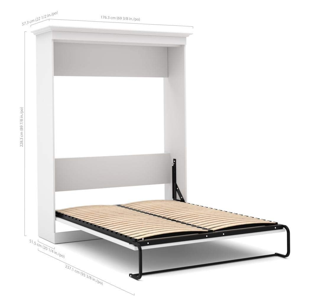 Bestar Versatile Queen Murphy Bed and 2 Closet Organizers with Doors (115W) in White, Sleeping Arrangement and Wardrobes for Multipurpose Room Bestar