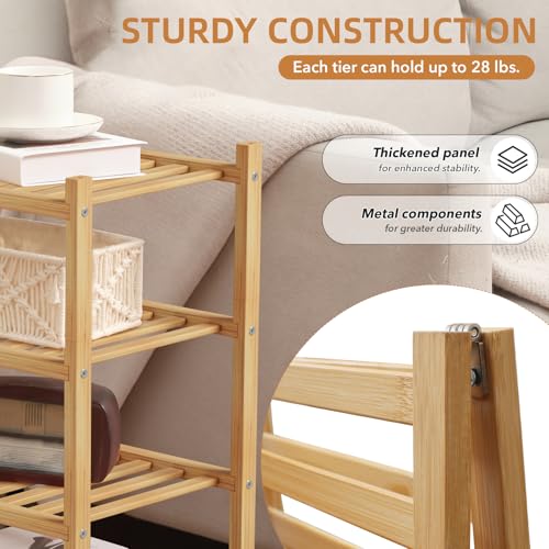 4 Tier Bamboo Shoe Rack Storage Organizer for Closet, Multifunctional Stackable Free Standing Shoe Shelf Organizer for Small Space,Entryway,Hallway,Bathroom 27"x11"x26"(Natural, 4 Tier) Buymoth