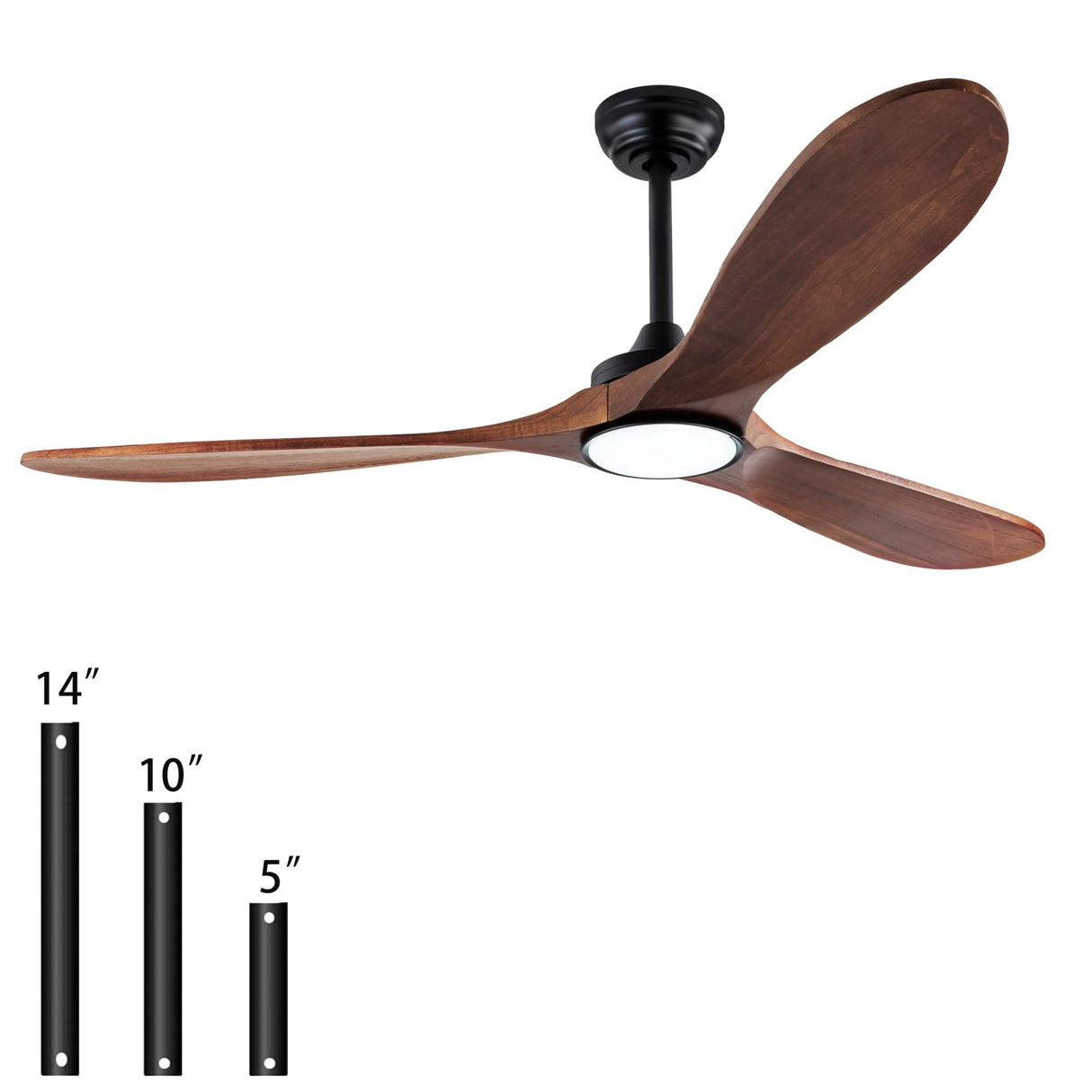 QUTWOB 60" Wood Ceiling Fans with Lights and Remote Control,Indoor Outdoor 3 Blades Wooden Ceiling Fan for Garage,Patio,Living Rooms,Bedrooms,Offices,Farmhouse(Black+Dark Walnut) QUTWOB