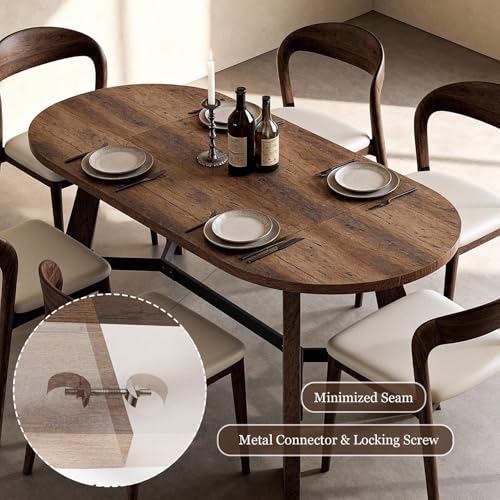 SAINTCY 70.86" Oval Dining Table for 6-8 People, Wood Kitchen Table, Rustic Dinner Room Table with Sturdy Tapered Legs, Home Furniture Kitchen Table for Kitchen, Living Room (Brown) SAINTCY