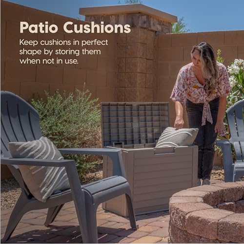 IRIS USA 35-Gallon Outdoor Deck Delivery Storage Box, Lockable & UV-Protected, Weather-Resistant Patio Storage for Cushions, Garden Tools & Packages, Waterproof Resin, Durable & Stylish Design - Beige IRIS