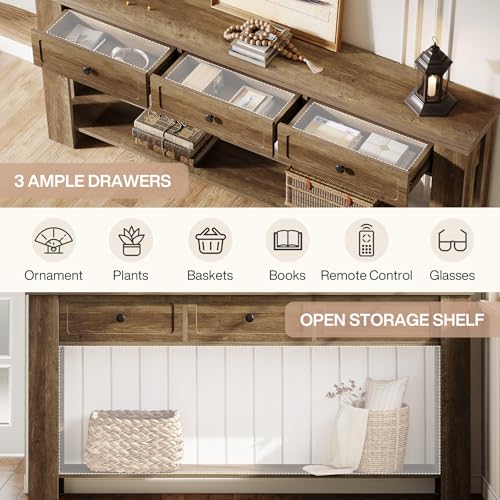 Tribesigns 70.9-Inch Long Console Table with 3 Drawers, Farmhouse Entryway Table with Storage, Rectangular Narrow Sofa Table Behind the Couch, Accent Table for Hallway, Living Room, Entrance, Brown Tribesigns