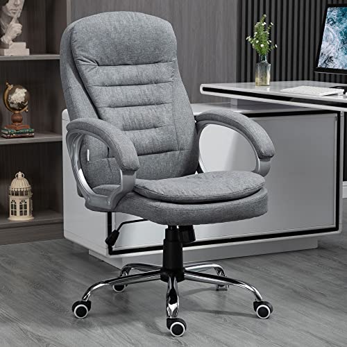 Vinsetto High Back Home Office Chair Executive Computer Chair with Adjustable Height, Upholstered Thick Padding Headrest and Armrest - Grey Vinsetto