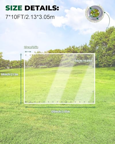 Erfolkerz 7'H x10'W Outdoor Vinyl Curtain 19oz Thicked Clear Tarps, Vinyl Patio Enclosure,Clear Outdoor Curtains Heavy Duty Waterproof Transparent Tarp with Grommets for Patio Gazebo Balcony Pergola Erfolkerz