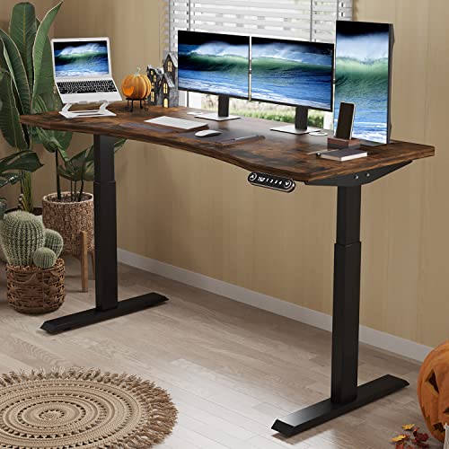 BUNOEM Dual Motor 63x30 Height Adjustable Electric Standing Desk,Height Stand Up Computer Desk,Sit and Stand Home Office Desk with Splice Board,(Rustic Brown Top, Black Frame) BUNOEM