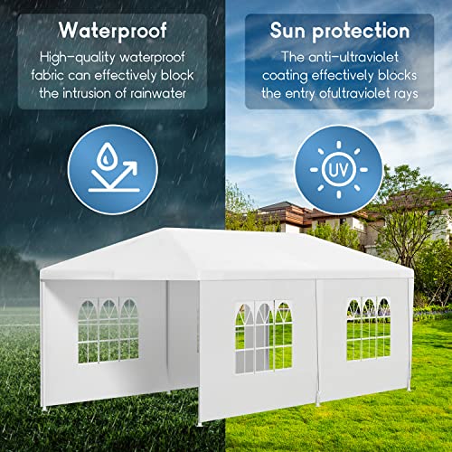 FDW Party Tent 10'x20' Outdoor Canopy Party Wedding Tent Garden Gazebo Pavilion Cater Events -4 Removable Sidewalls,White FDW