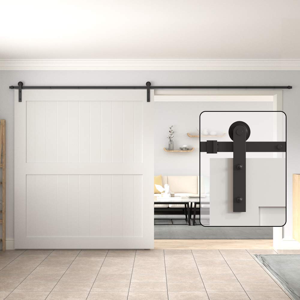WINSOON 13FT Barn Door Hardware Kit: Single Sliding Door Hardware - Heavy Duty Black Barn Door Track Kit - Carbon Steel Sliding Barn Door Rail - J-Shape Easy to Install for 83" Closet Panel(No Door) WINSOON