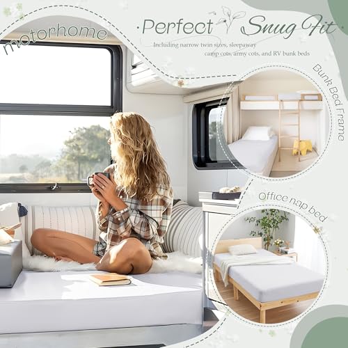 Vonty 1Pcs White Cot Sheets 31" x 75" - 1800 Thread Count Cot Microfiber Fitted Sheets Only, Breathable & Soft Camper Bunk Fitted Bed Sheet Fit for Narrow Twin RV Bunk Guest Bed Matress Vonty