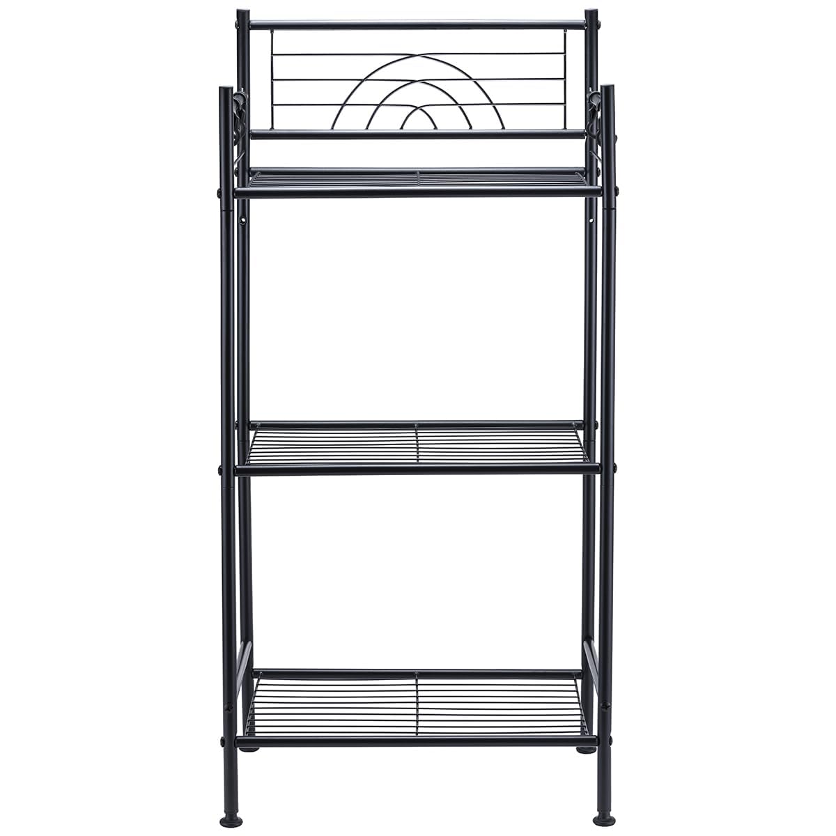 L&H UNICO 3-Tier Free Standing Wire Rack Durable Metal Shelving Storage Unit with Adjustable Feet 4-Hook for Bathroom Laundry Kitchen Office, Black L&H UNICO