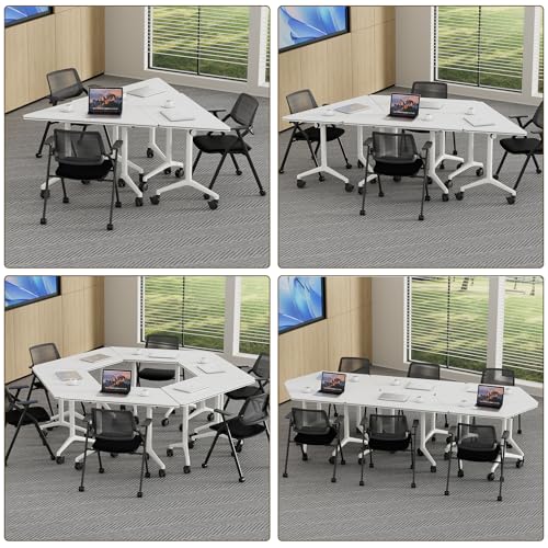 Okeysen Conference Room Table 1 Pack, Modern Modular Folding Training Tables with Flip Top, Mobile Table with Four Locking Wheels, Executive Desk for Meeting Room, Office, Classroom Okeysen