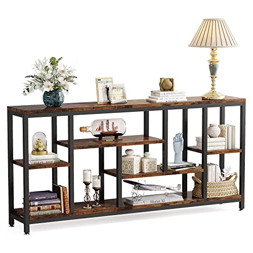 Tribesigns Console Sofa Table, 70.9 inch Extra Long Table Behind Couch with Storage Shelves, 3-Tier Industrial Narrow Entryway Hallway Accent Table for Living Room, Rustic Brown Tribesigns