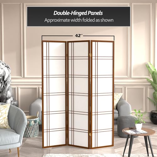 Red Lantern 6 ft. Tall Double Cross Shoji Screen - Walnut - 3 Panels Red Lantern