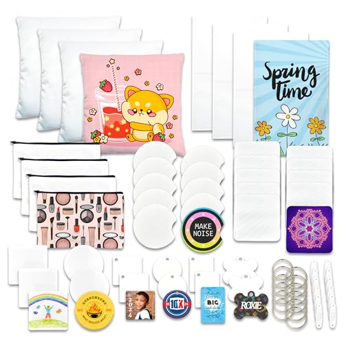 Brother SP-1 Sublimation Printer Deluxe Starter Bundle with Full Ink Set, 160 Sublimation Transfer Sheets, 56 Blanks, Tape and More