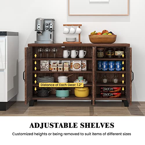 Giantex Buffet Cabinet Kitchen Storage Cupboard - 3 Door Sideboard with Adjustable Shelves, Cable Management Holes, Anti-Tipping Kits, Coffee Bar Console Cabinet for Living Room (Brown) Giantex