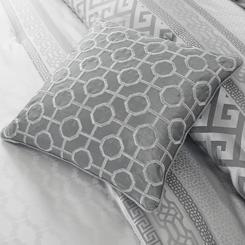 Madison Park Luxury Comforter Set-Traditional Jacquard Design All Season Down Alternative Bedding, Matching Bedskirt, Decorative Pillows, King(104"x92"), Bennett, Geometric Grey, 7 Piece Madison Park