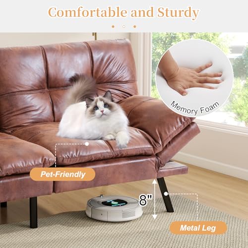 Opoiar, Modern Sleeper Sofa,Convertible Couch Bed,Memory Foam, Adjustable Armrest&Backrest,Faux Leather Futon Sets for Compact Living Spaces,Office Sofabed, Brown-002, SF-PU-002 Opoiar