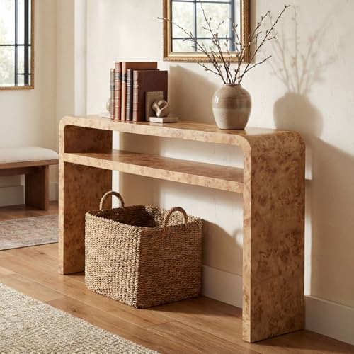 Hyfirm 51 Inch Long Rustic Burl Wooden Pattern Console Table, Farmhouse Sofa Table Behind Couch, 30” Tall Entryway Tables with Lower Shelf, Mid-Century Hallway Console for Living Room, Foyer, Cabin Hyfirm